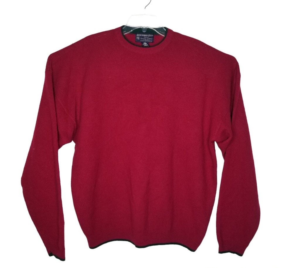 Vtg Y2K Abercrombie &Fitch 100% Pure Lambswool Burgandy Sweater Mens XL Grandpa